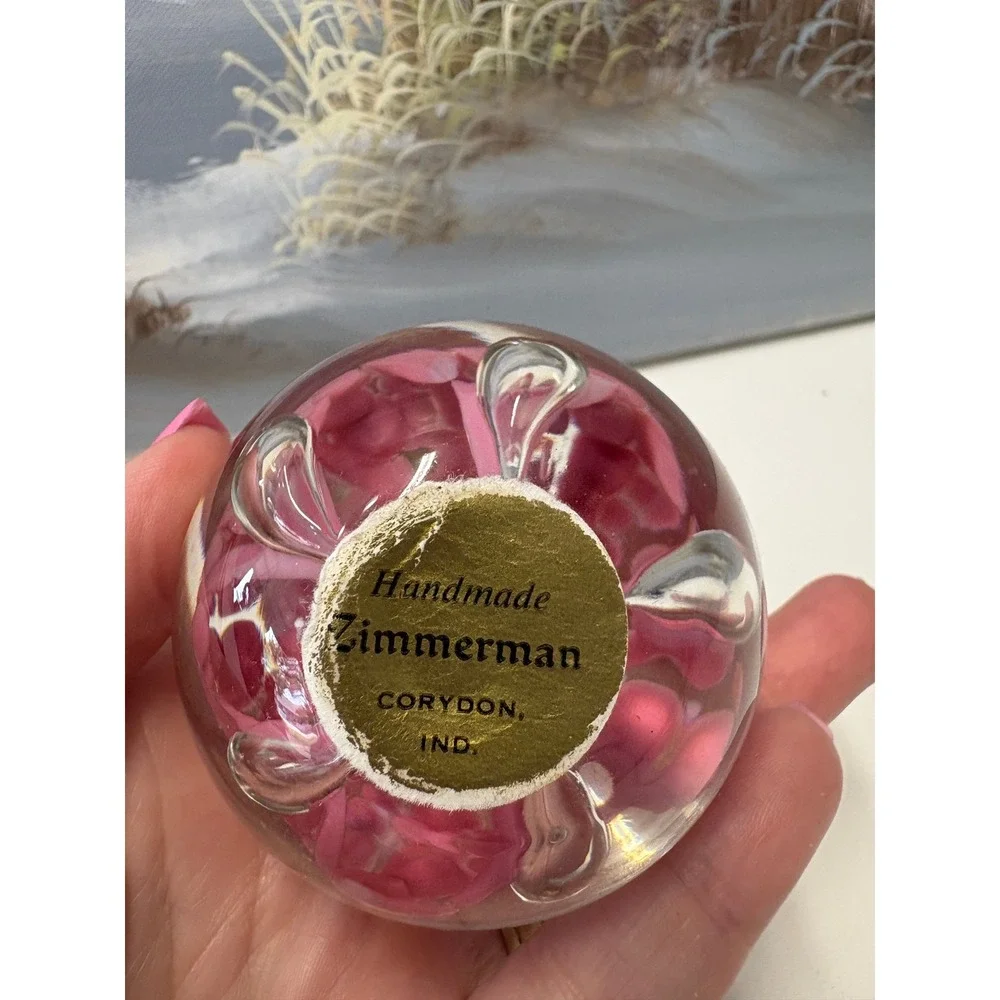 Zimmerman Art Glass Pink Floral Controlled Bubble Candle Holder Set of 2 Indiana